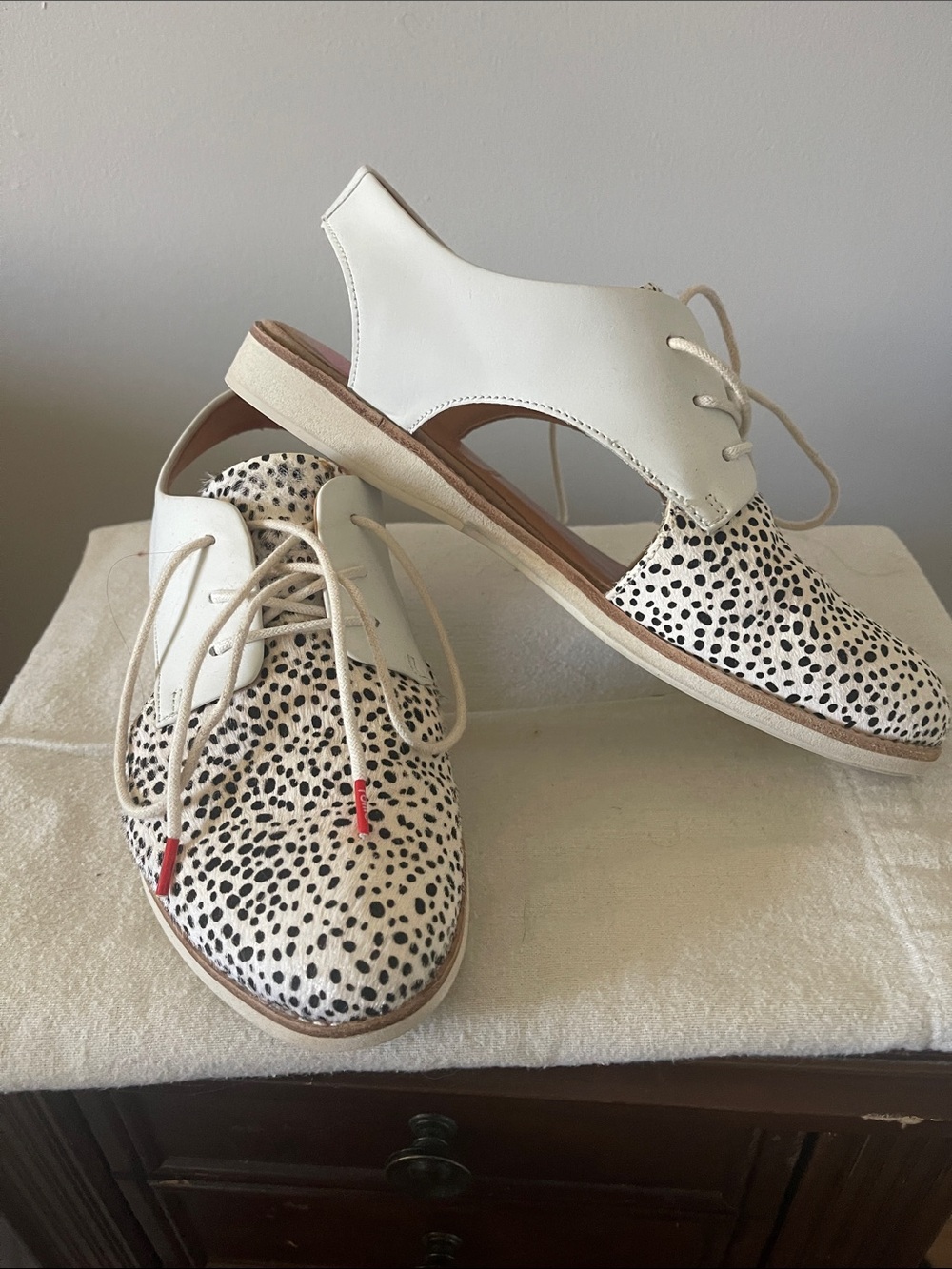 Rollie women's White and Black Spotted Lace-Up Slingback Oxfords